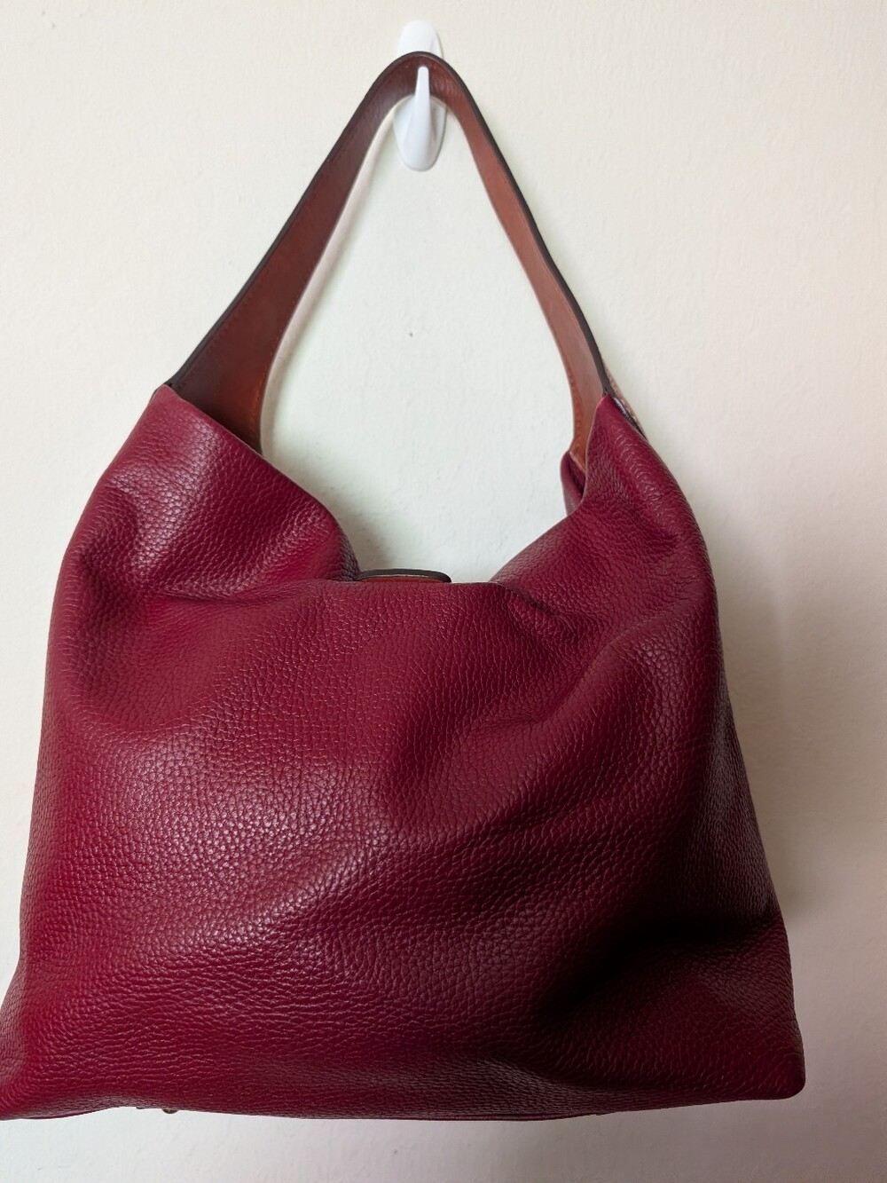 Dooney& Bourke Burgundy Leather Shoulder Hobo Bag with Gold Hardware - Picture 2 of 15